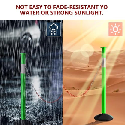 Traffic Delineator Post with Weighted Base & Reflective Collars, Adjustable Parking Cones with 4 FT Chains, Portable Orange Driveway Barrier Pole for Traffic Crowd Control（Patented） - size: 5 Pack-Green
