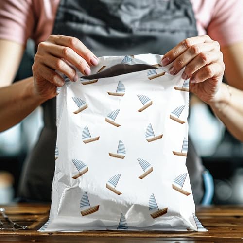 10x13 (100) Sailboats Summer Nautical Designer Poly Mailers Waterproof Self Sealing Tear Resistant Polymailers Shipping Envelopes Premium Printed Bags For Small Businesses - color: Sailboats, size: 10x13 inches