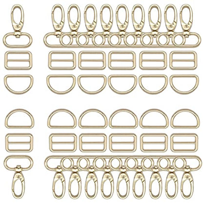 Rainbow Swivel Hook Claw Clasp - 25mm Slide Strap Buckle D Ring Adjuster Buckle for Dog Collar Backpack Purse Hardware - color: Light Gold 5 Sets