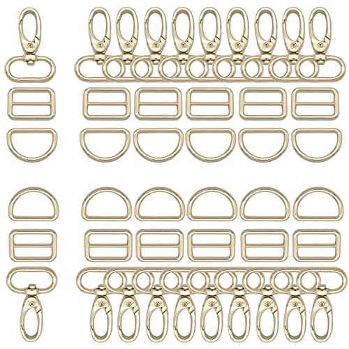 Rainbow Swivel Hook Claw Clasp - 25mm Slide Strap Buckle D Ring Adjuster Buckle for Dog Collar Backpack Purse Hardware - color: Light Gold 5 Sets