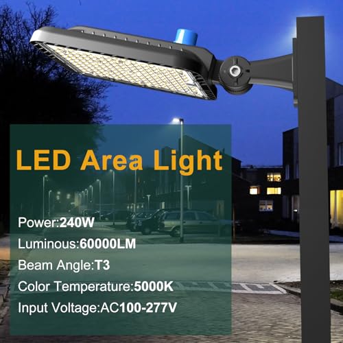 4Pack 240W LED Parking Lot Light 60000lm(250LM/W) Arm Mount LED Pole Lights Outdoor IP65 Waterproof 5000K Commercial LED Area Security Light with Smart Photocell for Roadways,Yard,Stadium