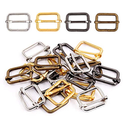 Swpeet 60Pcs Heavy Duty 1 Inch / 25mm Metal Rectangle Adjuster Triglides Slides Buckle, Webbing Belts Buckle Metal Rings for for Belt Bags DIY Accessories Keychains - Sliver, Bronze, Gold, Gun-Black - style: Metal Adjuster Triglides Slides Buckle