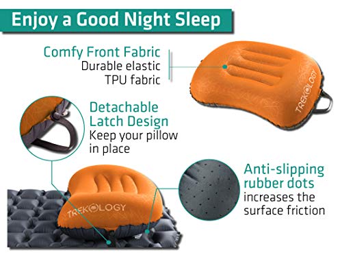 TREKOLOGY Aluft 2.0 Small Inflatable Camping Pillow for Backpacking, Travel - color: Orange
