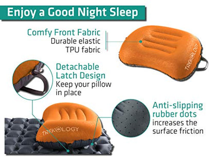 TREKOLOGY Aluft 2.0 Small Inflatable Camping Pillow for Backpacking, Travel - color: Orange