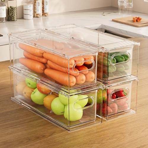 Refrigerator Organizer Bins with Pull-out Drawer 6 Pack Stackable Clear Fridge Drawer Organizer Fruit Vegetable Storage Containers for Kitchen Pantry Organization (2 Small) - color: G. 4 Small