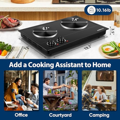 CUSIMAX Hot Plate, 1800W Electric Burner Double Hot Plate for Cooking,Black - color: Black, size: Double