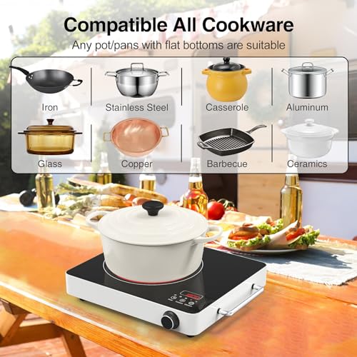 VBGK Electric Cooktop, 110V Touch and KnobElectric Stove Top, 1800W Single Burner WithHandle, 9 Power Levels, Kids Safety Lock & 4HTimer, Portable, Black - size: portable cooktop