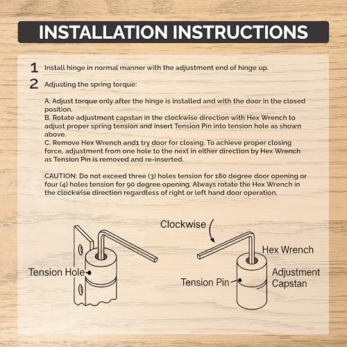 Self Closing Spring Door Hinges Brass 4 Inch - 5/8 Radius 2-Pack - color: Satin Brass