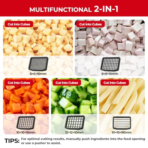 2-In-1 Electric Vegetable Dicer Strip Cutter, 200W Electric Vegetable Chopper with 4 Size Dicing Blades & Strip Cutter Blade, Food Processor Cutter Machine for Commercial & Home Use - size: 2-In-1 Electric Vegetable Chopper