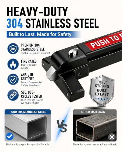 31.5" Panic Exit Device with Keyed Lever, 304 Stainless Steel, Black - color: Black