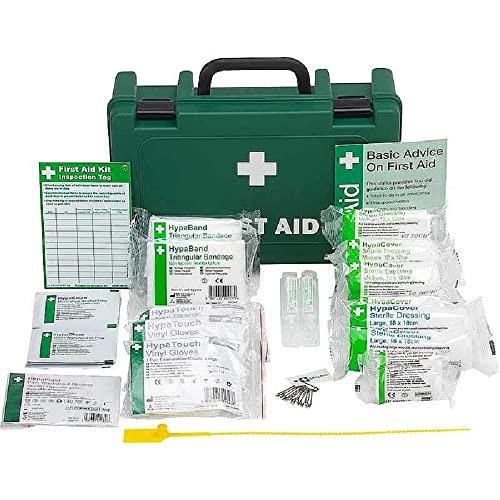Safety First Aid Workplace First Aid Kit (Small 1-10 Persons) Economy HSE-Compliant with Inspection Tags, Wall Bracket, Extra Plasters