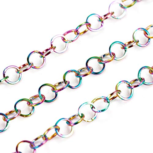 Craftdady 32.8 Feet Stainless Steel Rolo Cable Chain Link Multi-Color Round Cross Chain 3mm with Spool for Jewelry Pendant Necklace Bracelet Making - color: Multi-Colors, 10 Meters, 3x0.6mm