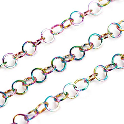 Craftdady 32.8 Feet Stainless Steel Rolo Cable Chain Link Multi-Color Round Cross Chain 3mm with Spool for Jewelry Pendant Necklace Bracelet Making - color: Multi-Colors, 10 Meters, 3x0.6mm