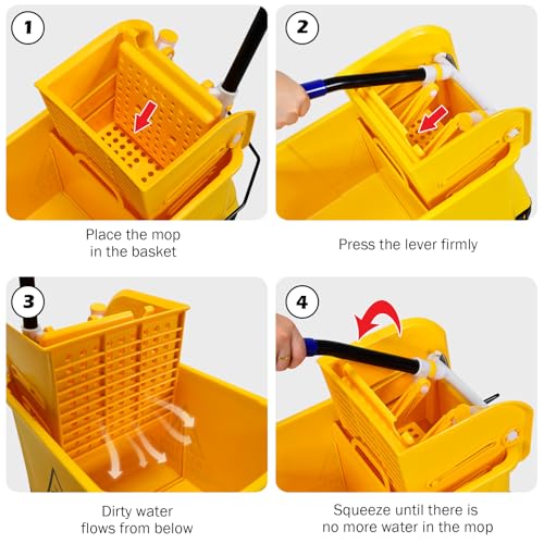 ARLIME Commercial Mop Bucket with Wringer, 21 Quart Capacity Portable Wringer Trolley, Side Press Floor Cleaning Wavebrake w/Handle, Small Mop Bucket on Wheels for Home, Industrial, Yellow