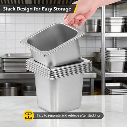 Dyna-Living Hotel Pans 1/6 Size 6 Inch Deep Food Pan 6 Pack Steam Table Pan - color: Without Lids, size: 6 Inch Deep