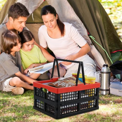 15 L Folding Crate with Handle, Plastic Shopping Basket, 2 Packs