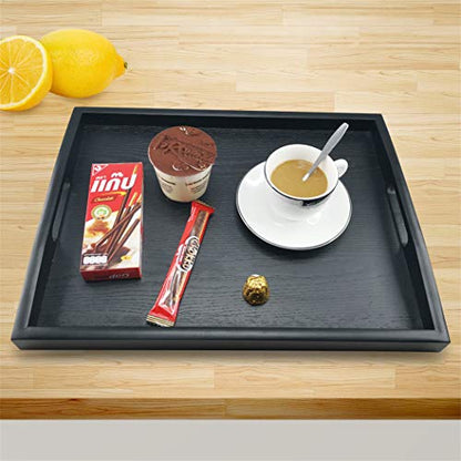 DILLMAN Serving Tray Large Black Wood Rectangle Food Tray Butler Tray Breakfast Tray with Handles (Medium) - size: 16.5" x 12.6" x 1.6"