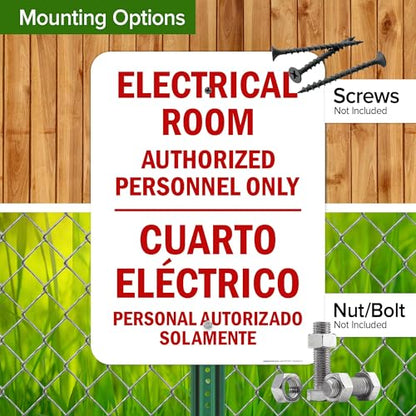Electrical Room Authorized Personnel Only Bilingual Sign, 18x24 Inches, Rust Free .063 Aluminum, Fade Resistant, Made in USA by My Sign Center - size: 18x24 Aluminum