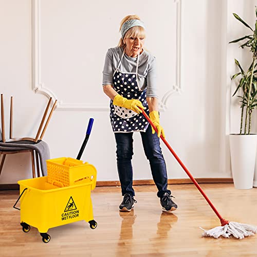 ARLIME Commercial Mop Bucket with Wringer, 21 Quart Capacity Portable Wringer Trolley, Side Press Floor Cleaning Wavebrake w/Handle, Small Mop Bucket on Wheels for Home, Industrial, Yellow