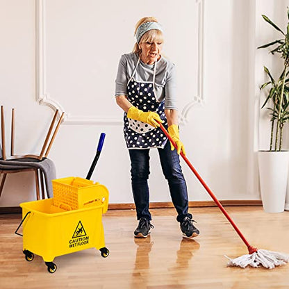 ARLIME Commercial Mop Bucket with Wringer, 21 Quart Capacity Portable Wringer Trolley, Side Press Floor Cleaning Wavebrake w/Handle, Small Mop Bucket on Wheels for Home, Industrial, Yellow