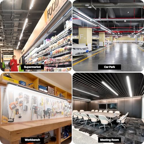 8FT LED Shop Light, 100W 12500lm, 5000K Daylight, Compact Black 8 Foot Commercial Lighting Fixtures for Workshops, Garage, Office, Surface/Suspension Mount, with 5FT Cord Switch, 6 Pack