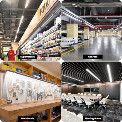 8FT LED Shop Light, 100W 12500lm, 5000K Daylight, Compact Black 8 Foot Commercial Lighting Fixtures for Workshops, Garage, Office, Surface/Suspension Mount, with 5FT Cord Switch, 6 Pack