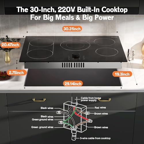 Electric Cooktop 30 Inch, 5 Burner Stove Top Burner 8600W, Magnetic Knob, - size: 30 Inch 5 Burner 586139