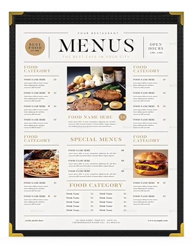 10Pcs Black PVC Clear Menu Covers 8.5x11, 1 Page 2 View - color: black with gold corners, size: 1 Page - 8.5" x 11"