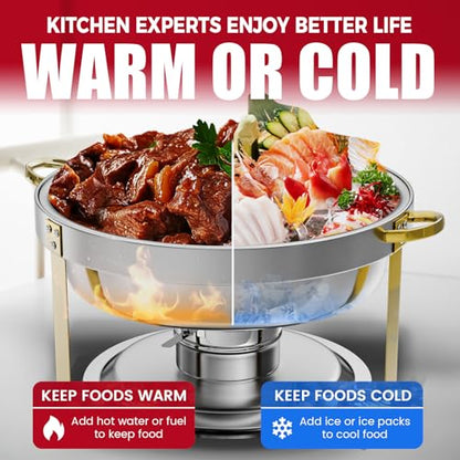 IMACONE Round Chafing Dish Buffet, 4 Pack, 5QT Gold Frame - color: Gold