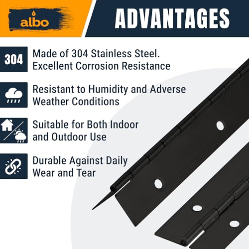 ALBO 48" x 2" Piano Hinge Stainless Steel 304, Black, 2-Pack - color: Black, size: 48 Inch