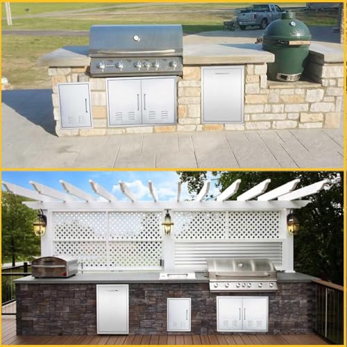 Outdoor Kitchen Doors, 17x23 Inch 304 Stainless Steel BBQ Access Door with Vent, Double Steel Doors for Outdoor Grill Island - size: 17W x 23H- Left