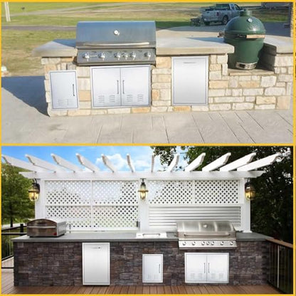 Outdoor Kitchen Doors, 17x23 Inch 304 Stainless Steel BBQ Access Door with Vent, Double Steel Doors for Outdoor Grill Island - size: 17W x 23H- Left