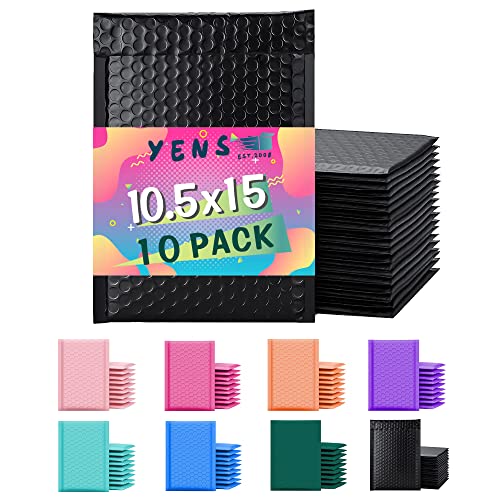 Yens Black Poly Bubble Mailers 10.5x16 10 Pack Usable 10.5x15 - color: Black, size: 10.5" x 16"