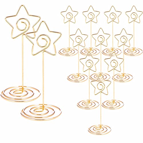 12pcs Table Number Holders Metal, 3.35 inch Place Card Stands for Wedding Centerpieces, Birthday Party - Table Card & Photo Picture Holders (Gold-Star Shaped) - color: Gold-Star Shaped