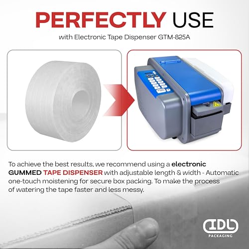 IDL Packaging 3" x 375' Water-Activated Kraft Gummed Tape, 70lb (6-Pack) - color: White, 70 lbs