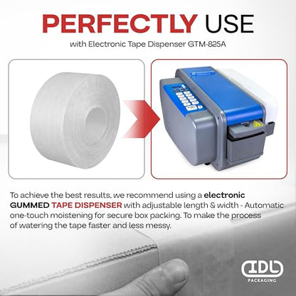 IDL Packaging 3" x 375' Water-Activated Kraft Gummed Tape, 70lb (6-Pack) - color: White, 70 lbs