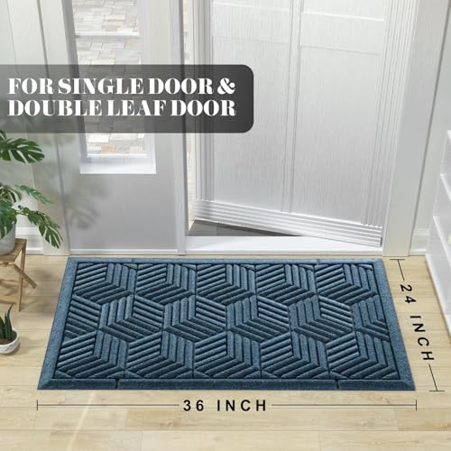 Yimobra Large Door Mat 36x24, All-Season Waterproof Outdoor Mats for Front Door Entrance with Drainage Holes, Heavy Duty Non-Slip Doormat for Garage Patio Entryway Indoor, Blue - color: Blue, size: 36x24 Inch
