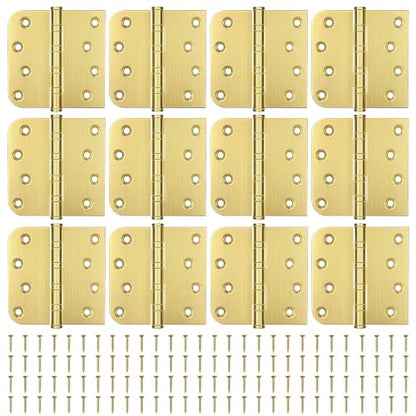 KOLET 4 Inch Gold Ball Bearing Door Hinges Square and 5/8'' Radius 12 Pack - color: Gold, size: 12 Packs