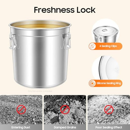 48L/12.68 Gal Stainless Steel Food Storage Container with Lid - size: 12.68 gal