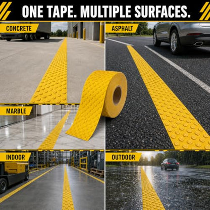 Raised Reflective Pavement Marking Tape, Slip-Resistant Durable Heavy-Duty Rubber Base for Outdoor Use, Ideal for Driveways, Walkways & Parking Areas (Yellow, 2 Inch x 75 Feet) - size: 2 Inch X 75 Feet