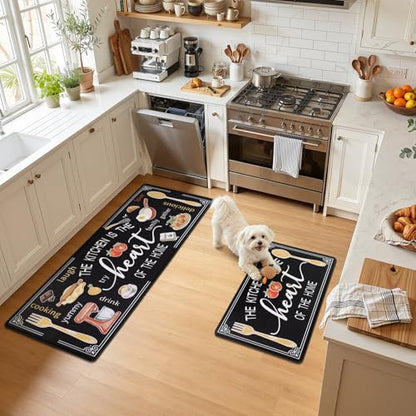 Yamaziot Anti Fatigue Kitchen Rug Set of 2, Non-Slip Cushioned Floor Mats - color: Black, size: 20"x32"+20"x59"