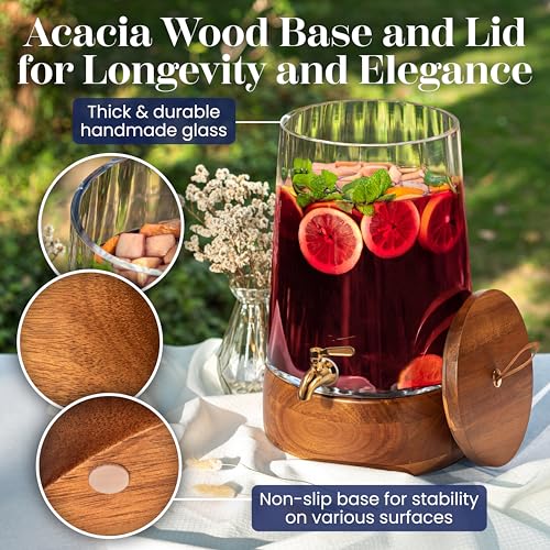 FOODLE Glass Drink Dispenser with Spigot - Beverage Dispenser with Stand - size: 3 Gallon