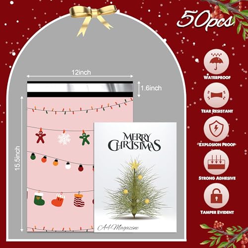 Christmas Poly Mailers 12x15.5 Inch 50 Pcs, Christmas Lights Printed - color: Christmas Lights, size: 12x15.5 Inch 50Pcs