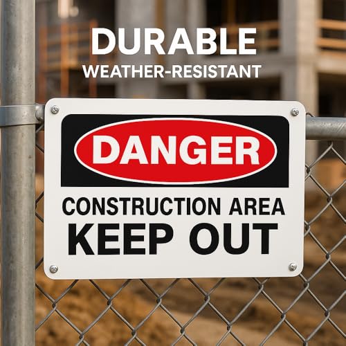 Danger Construction Area Keep Out Sign, 14x10 Aluminum, 4 Pack