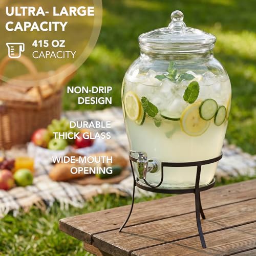 Style Setter Glass Beverage Drink Dispenser with Metal Rack Stand, 2.64 Gal - size: 2.64 Gallon