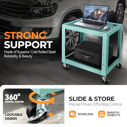 Auto Dynasty Adjustable AV Cart w/Power Strip, 4 ft Rolling Stand, Blue - color: Blue