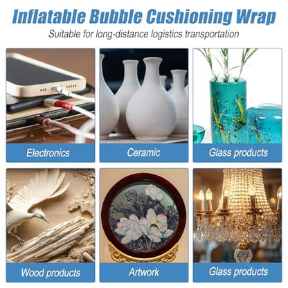 12"x200' Bubble Cushioning Wrap Roll for Packing Bubbles Packing Supplies Inflatable big bubble wrap with Pump Air for Shipping Moving Bottle Travel Protector Bags Heavy Duty