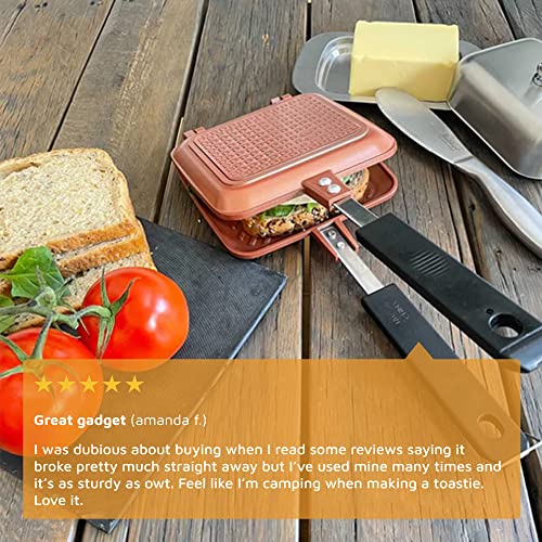 Jean-Patrique Stovetop Panini Grill Press Sandwich Maker, Copper – Ceramic Nonstick Grilled Cheese Maker with Handles - Indoor & Outdoor Double-sided Sandwich Toaster - color: Copper