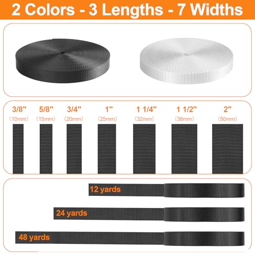BEYOURD Webbing, Heavy Duty Webbing Straps, Extra Thick Strapping for Outdoor DIY Gear Repair, Black White - color: Black-12yard, size: 5/8" width