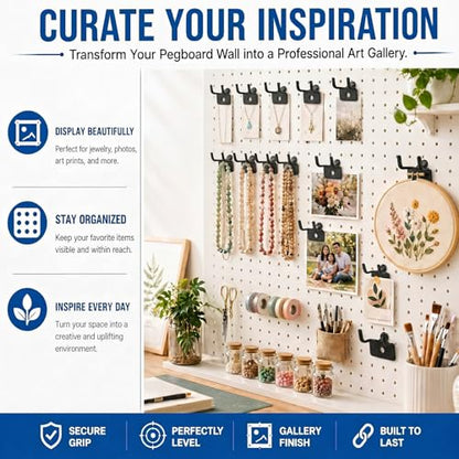 Tandefio 50 Pcs Pegboard Hooks, Picture Hangers for 1/8 & 1/4 in, Black - color: Black